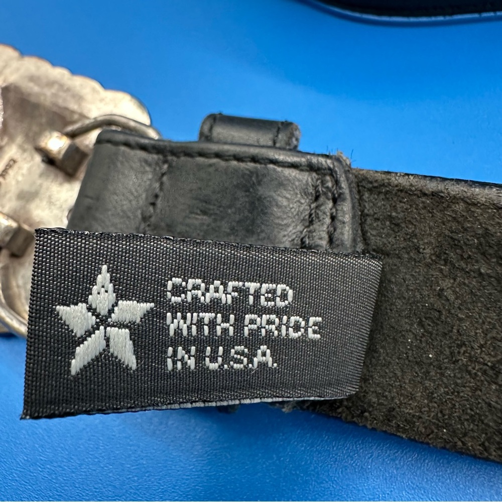 Brighton Vintage Black Leather Concho Belt – Silver Tone, 7 Conchos, Size Medium - Picture 9 of 14